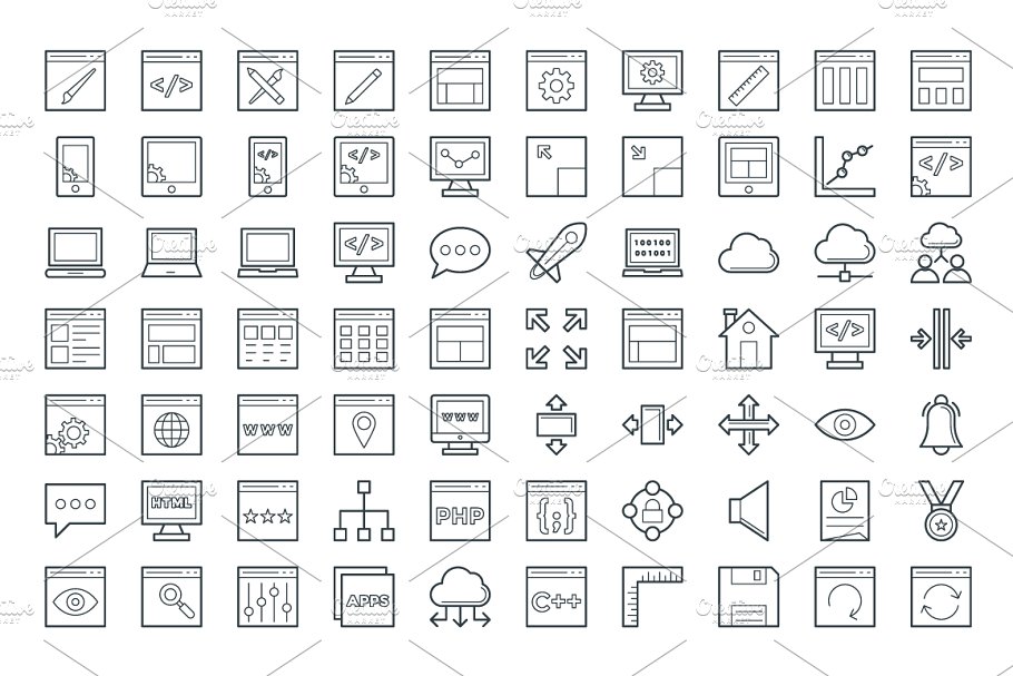 150+互联网技术开发＆软件设计极简线条图标 150+ Design and Development Icon插图(1)