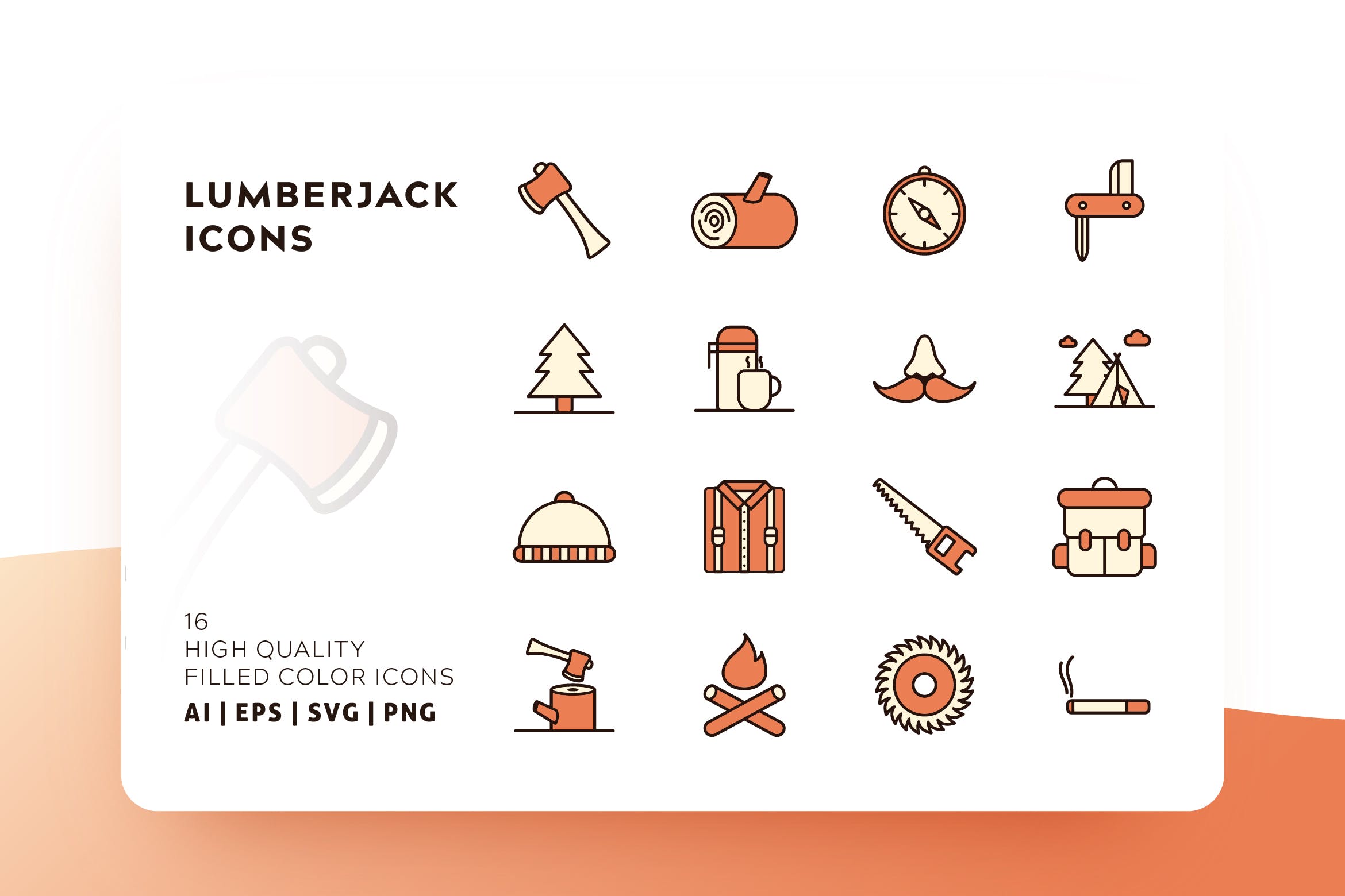 伐木工主题填充图标矢量图标 LUMBERJACK FILLED COLOR插图