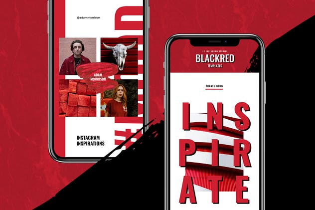 Instagram社交品牌故事PS动画PSD模板素材库精选 ANIMATED Blackred Instagram Stories插图(1)