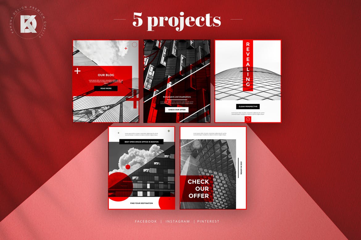 灰度红创意社交媒体素材库精选广告模板素材 Greyscale Red Social Media Pack插图(5)