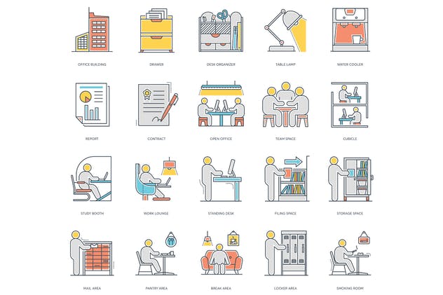 73枚办公室主题彩色线条图标素材 73 Office Color Line Icons插图(3)