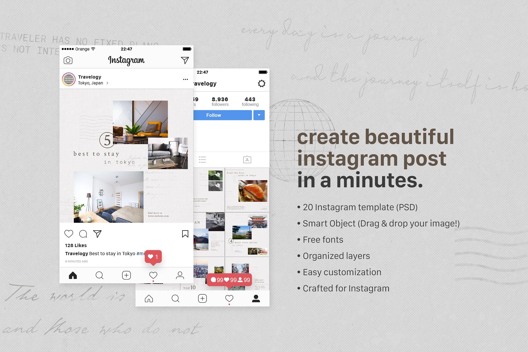 旅行日志Ins贴图模板素材库精选合集 Instagram Bundle – TRAVELOGY插图(2)