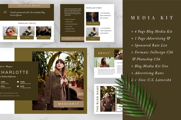 优雅时尚社交媒体博客媒体设计素材包v1 Charlotte – Media Kit & Sponsorship插图(1)