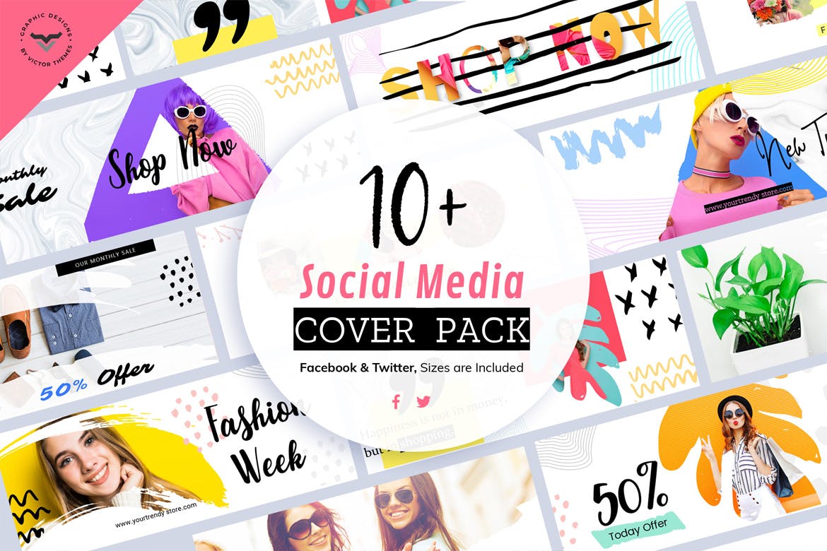 10+社交自媒体新媒体账号主页封面设计模板素材库精选 Social Media Cover Templates插图(1)