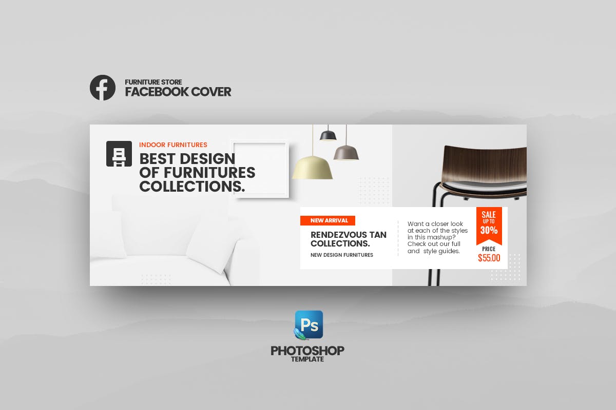 家具网上商城Facebook封面/Banner图设计模板素材库精选 Furniture Facebook Cover Template插图