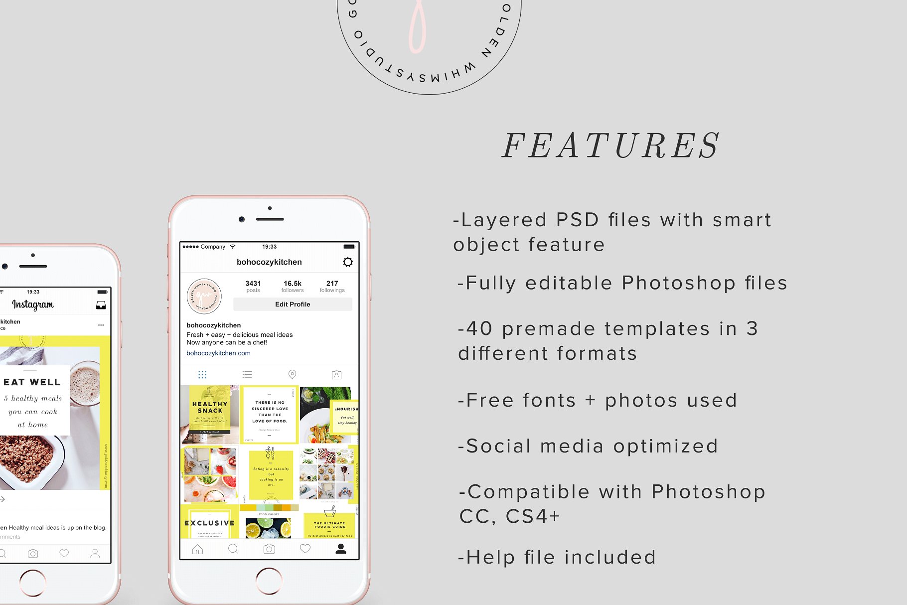 美食饮食社交媒体贴图素材包 Food Blogger Social Media Kit插图(1)