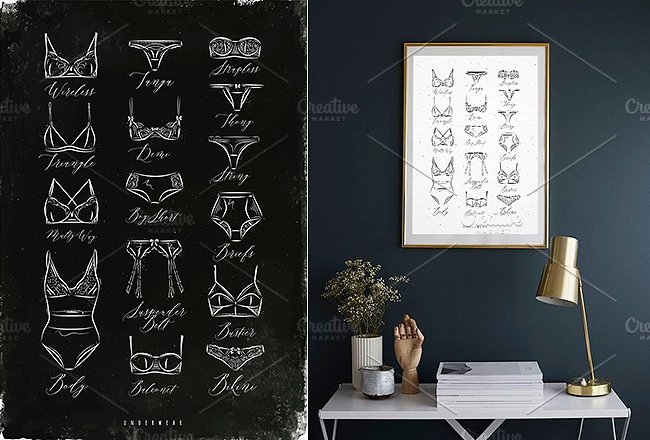 女性内衣文胸素描风格图标 Set Underwear Icons插图(3)