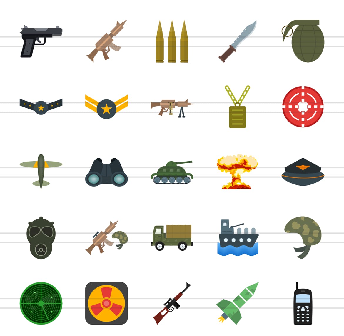 50枚军队装备主题扁平化多彩矢量素材库精选图标 II 50 Military Flat Multicolor Icons Season II插图(1)
