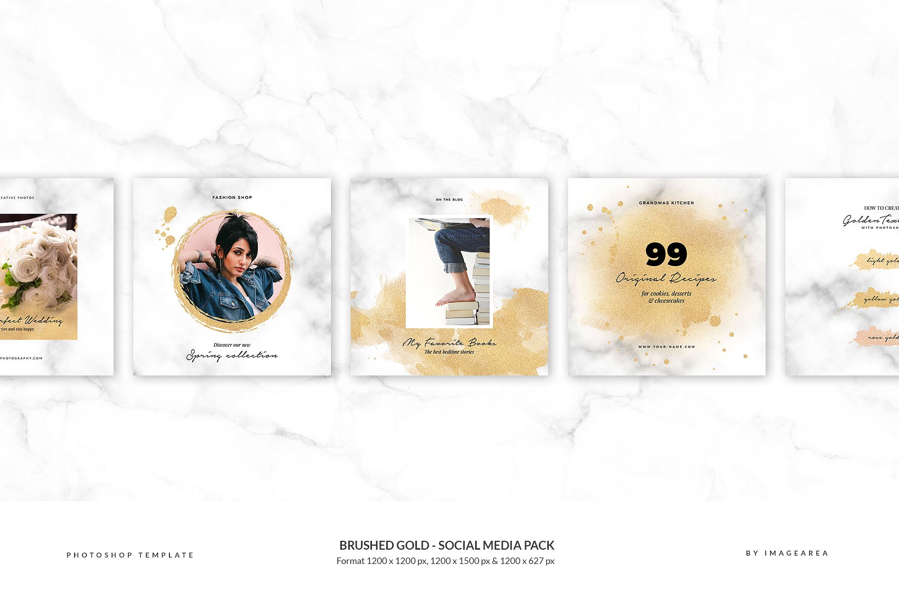 极力推荐：社交媒体贴图素材包 [Banner, 广告, 海报模板素材库精选，1.75GB] Brushed Gold – Social Media Pack插图(1)