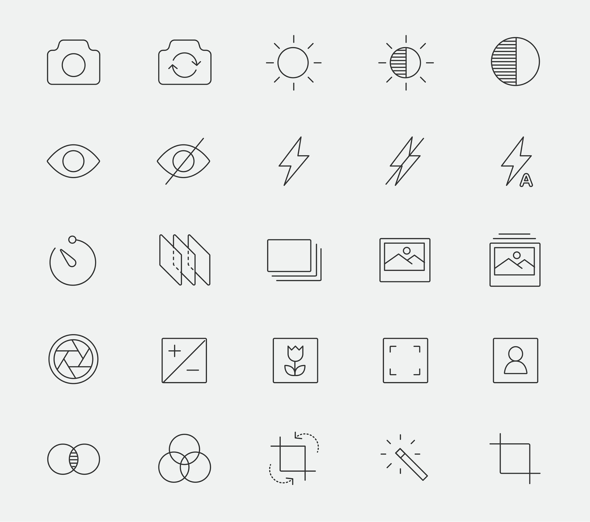 摄影主题线性矢量图标下载 Photography Line Icons插图(1)