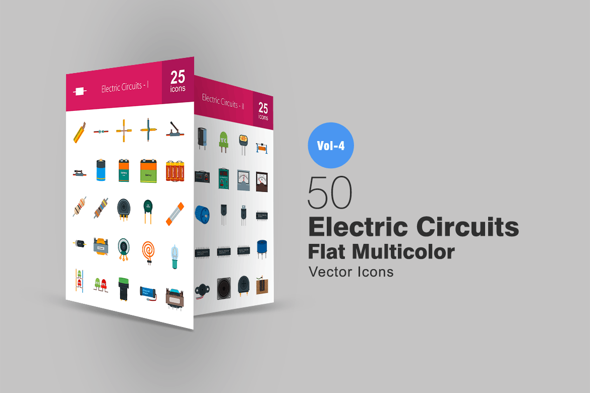 50枚电路线路板主题扁平化彩色矢量素材库精选图标 50 Electric Circuits Flat Multicolor Icons插图