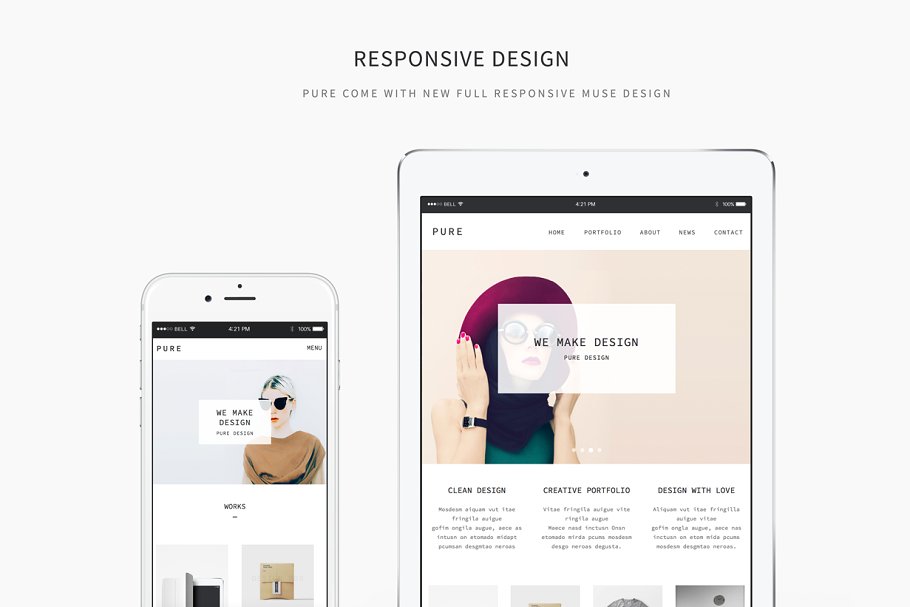 创意工作室个人博客Muse网站模板素材库精选 Pure – Full Responsive Muse Template插图(3)