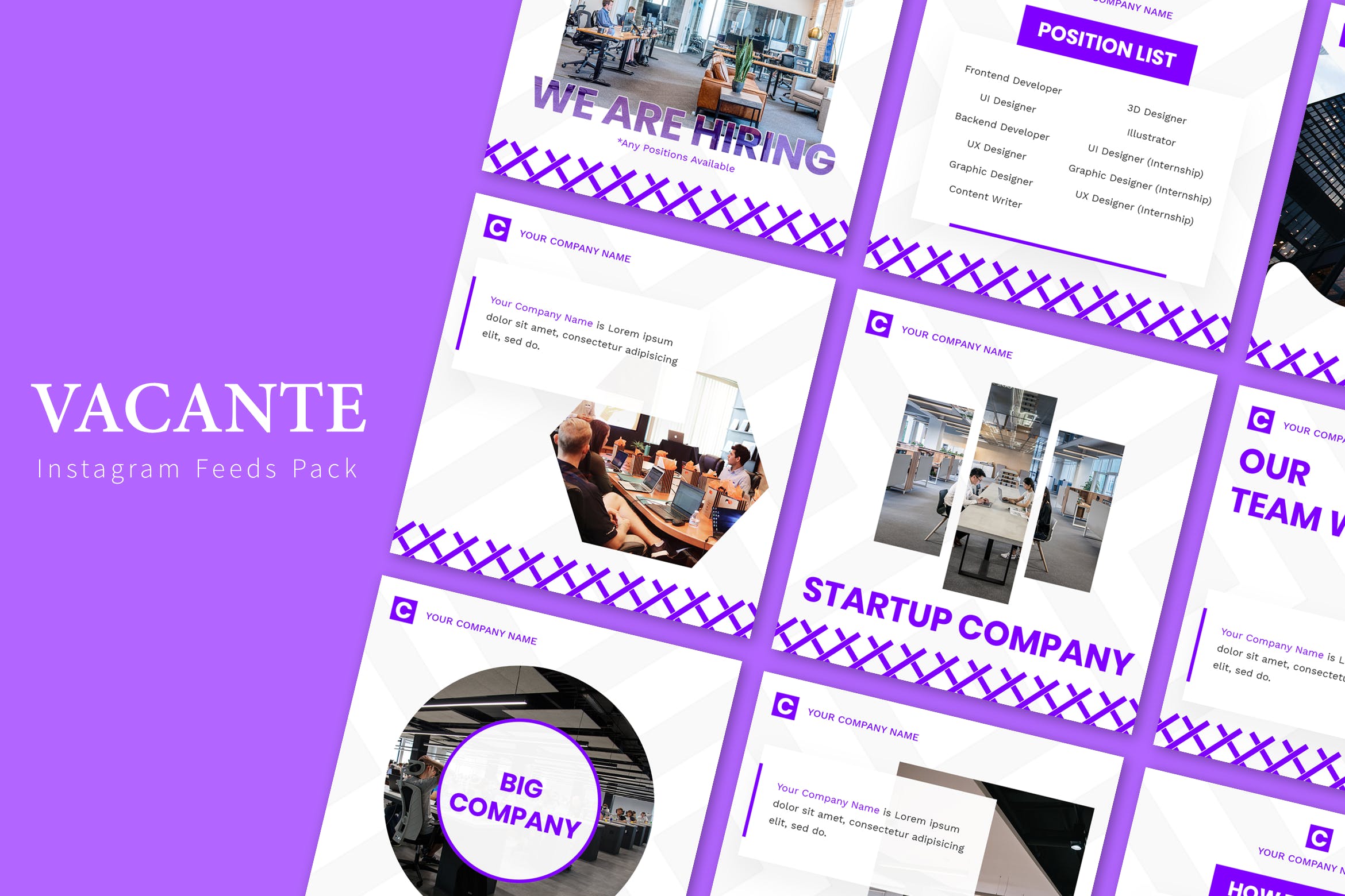 简约时尚设计风格品牌企业社交信息流宣传设计素材 Vacante – Instagram Feeds Pack插图
