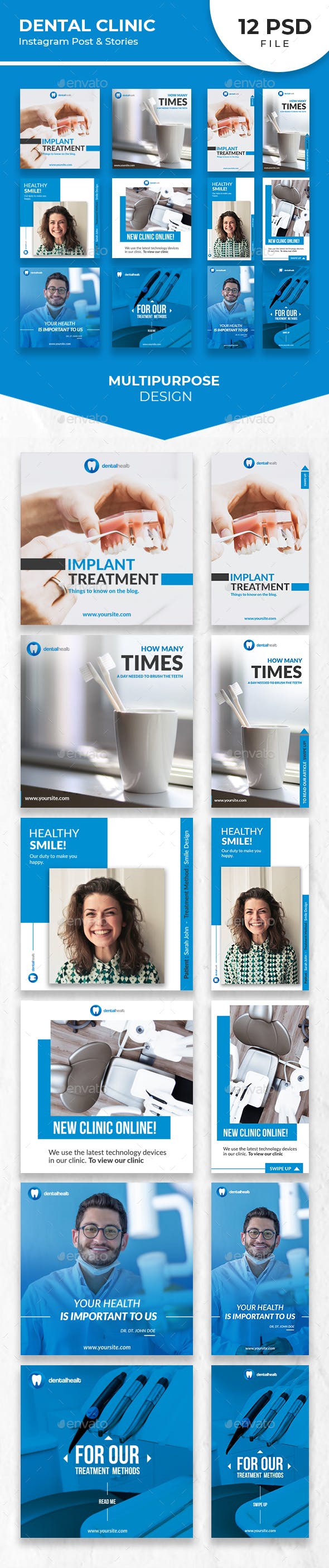 健康卫生牙科诊所-Instagram社交帖子和故事插图