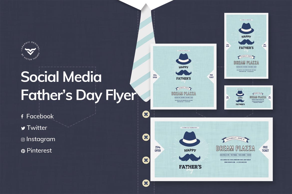 父亲节主题社交媒体广告设计模板素材库精选 Fathers Day Social Media Template插图(1)