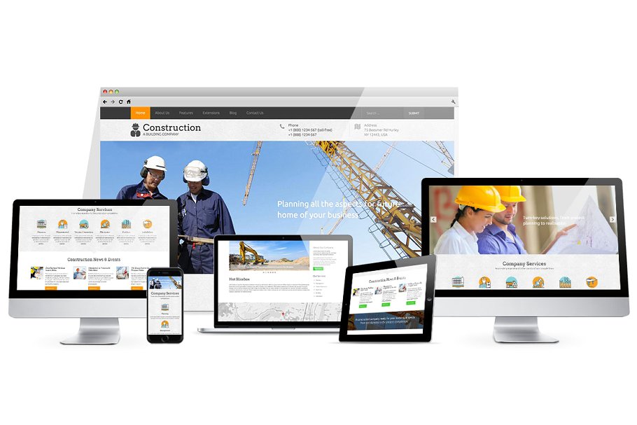 房地产开发商响应式企业网站模板素材库精选 Hot Construction插图(1)