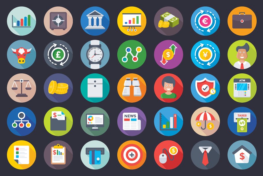 398个金融银行相关机构扁平化图标 398 Banking and Finance Flat Icons插图(4)