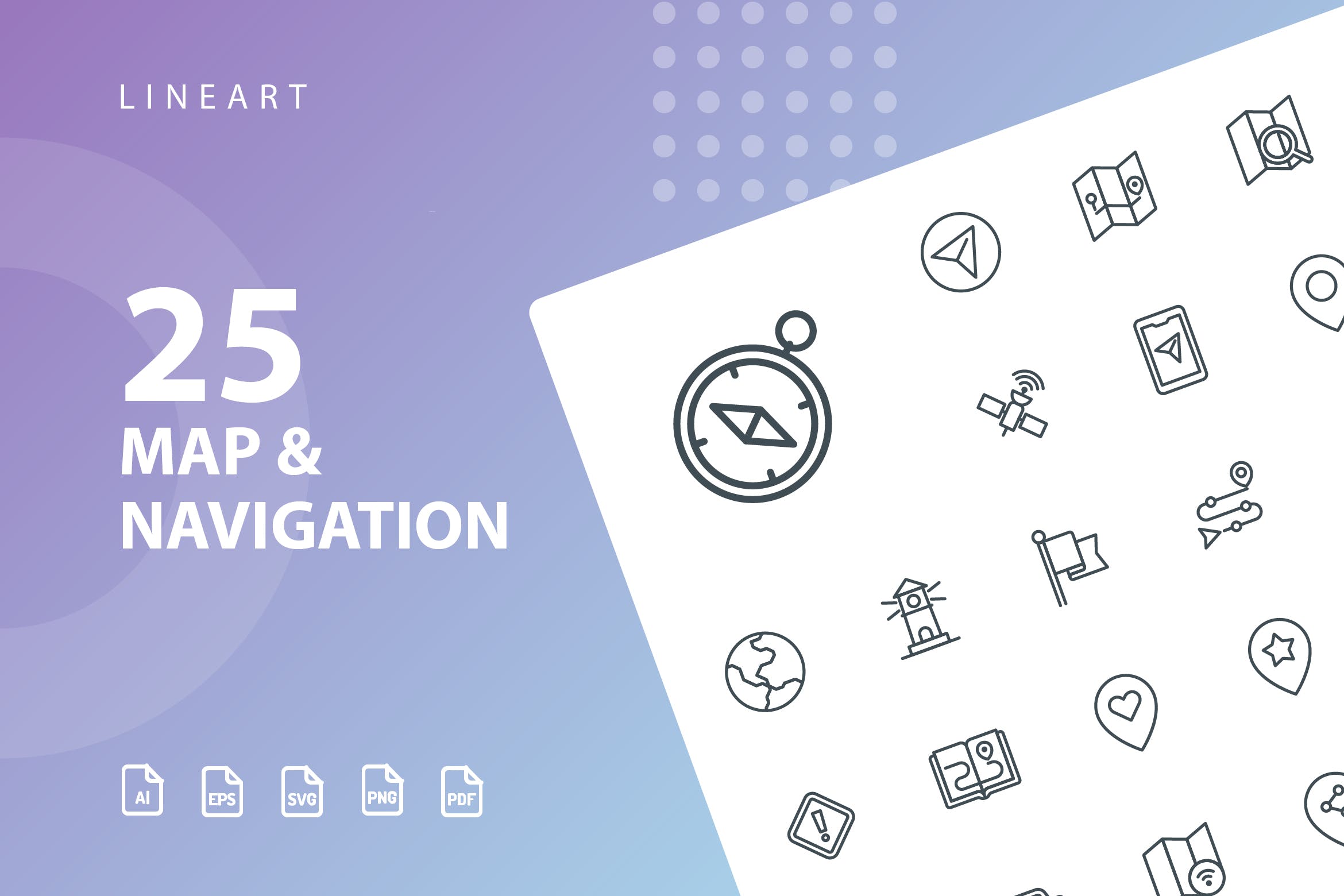 25枚地图导航主题矢量线性素材库精选图标 Map & Navigation Lineart插图