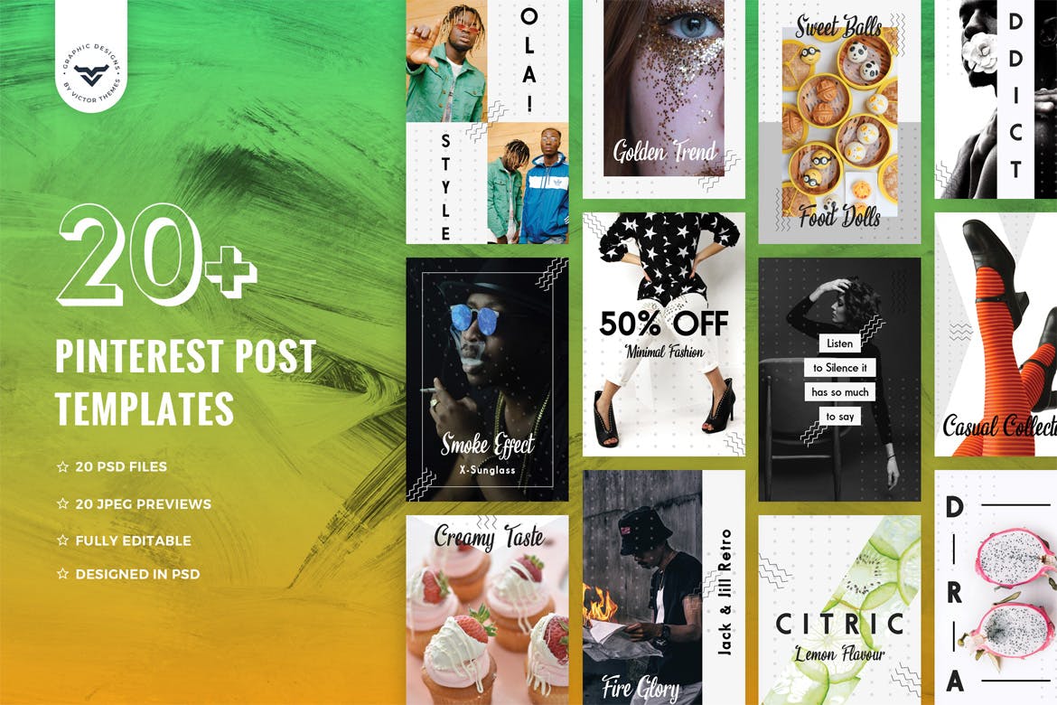 Pinterest社交网站发文贴图设计模板素材库精选 Pinterest Post Templates插图(1)