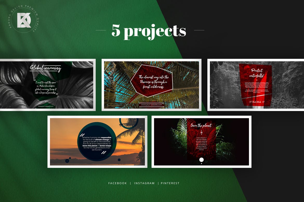 适用于旅游品牌推广的社交平台设计模板素材库精选 Tropical Quote Global Warming Kit插图(3)