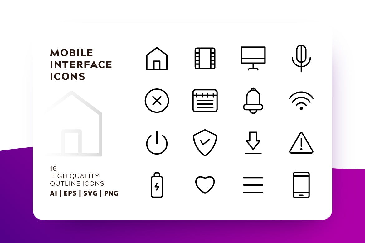 移动APP应用UI设计矢量图标素材 MOBILE INTERFACE OUTLINE插图(1)