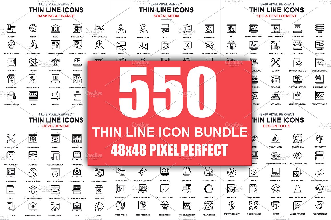 商业主题的扁平化线条图标 Thin Line Business Icons插图