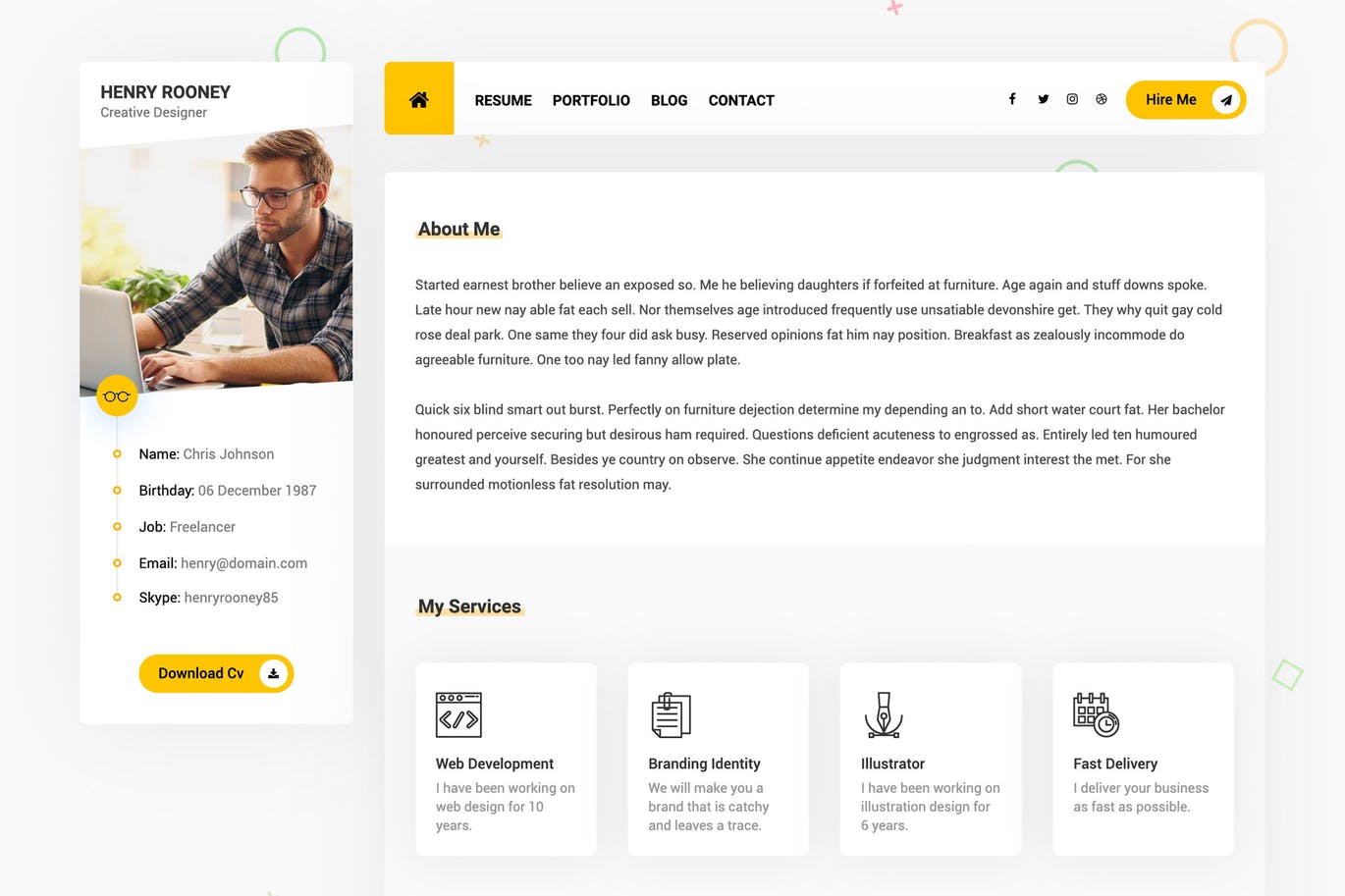 个人电子简历网站设计HTML模板素材库精选 Mat – vCard & Resume Template插图