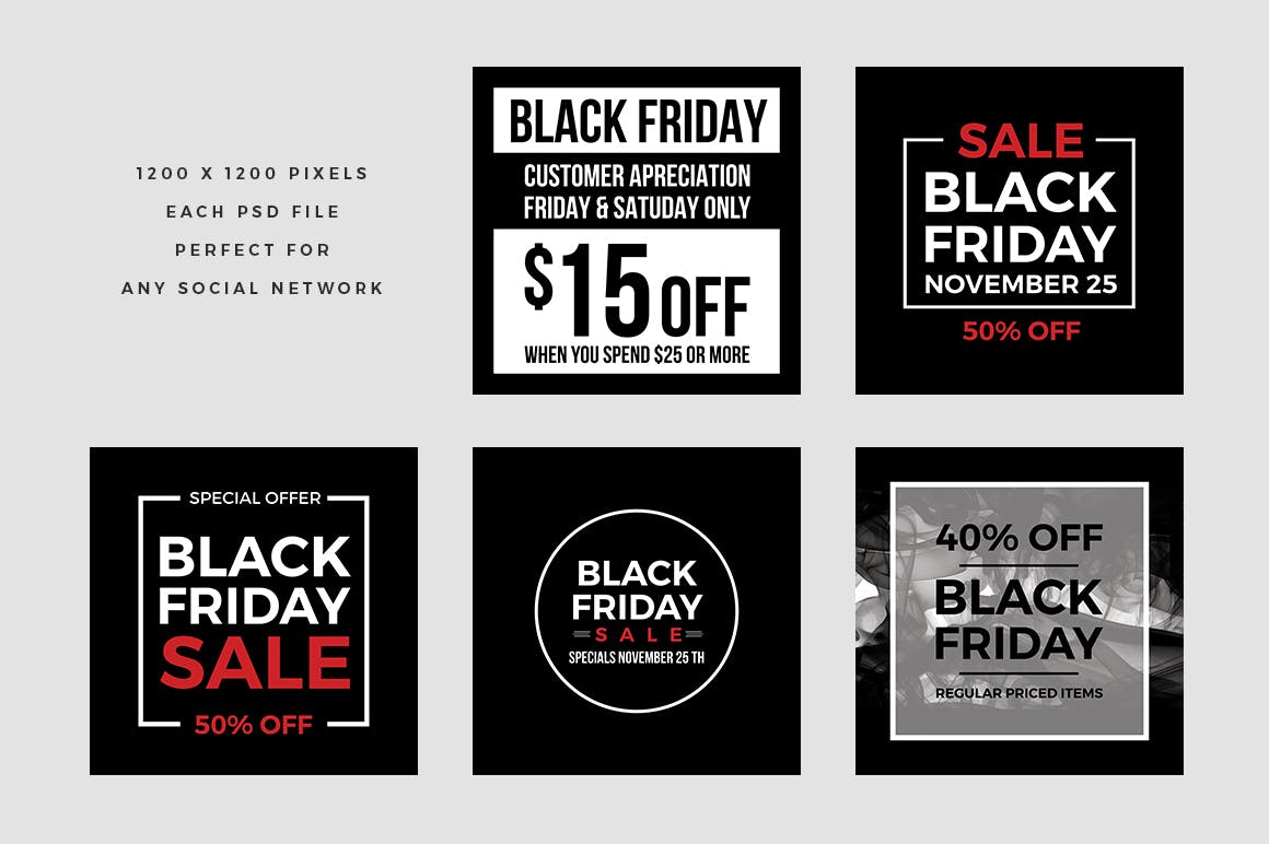 社交自媒体黑色星期五折扣活动广告Banner模板素材库精选v1 Black Friday Social Media Banners V1插图(2)