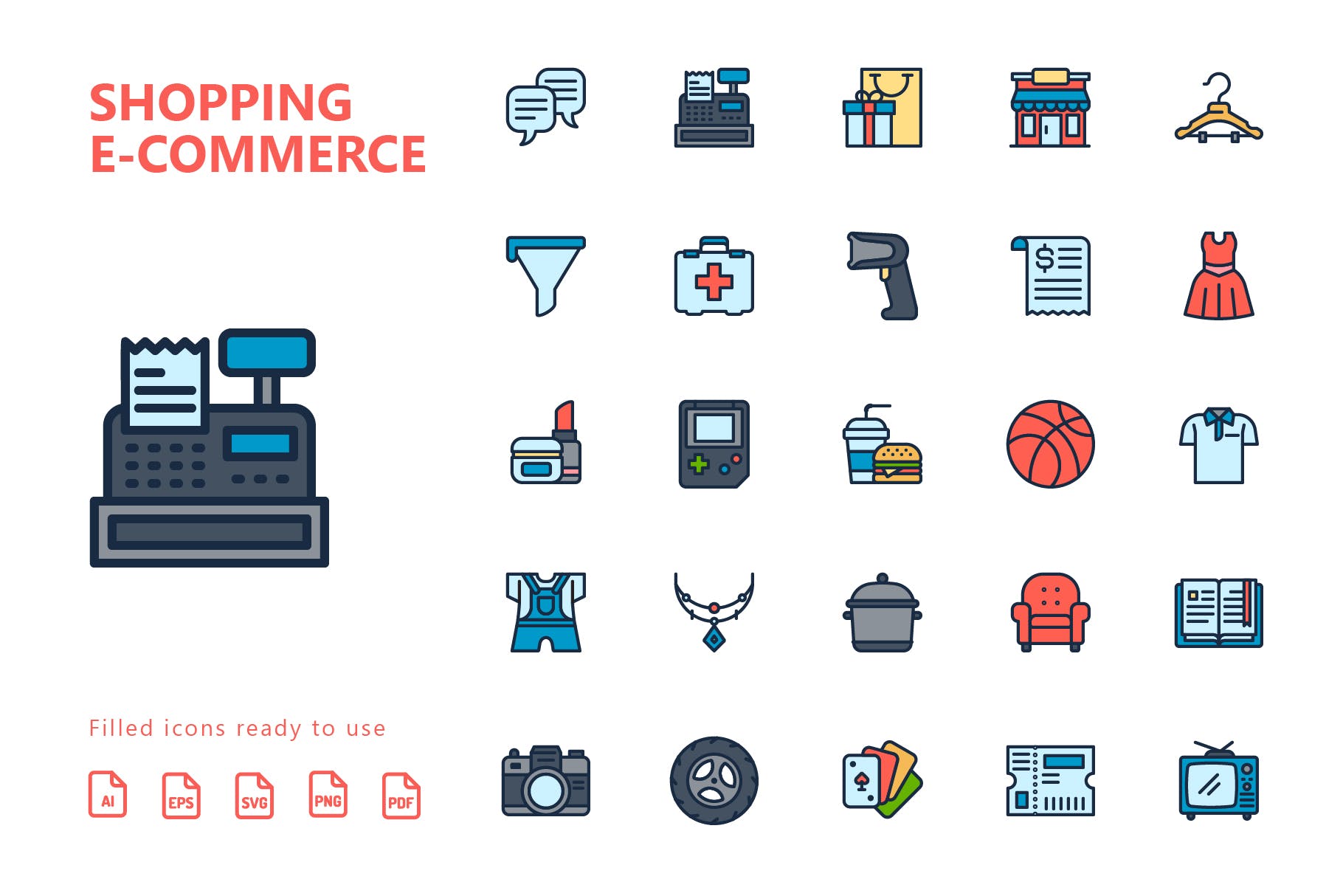 25枚网上购物电子商务矢量填充色素材库精选图标v2 Shopping E-Commerce Filled Icons插图(1)