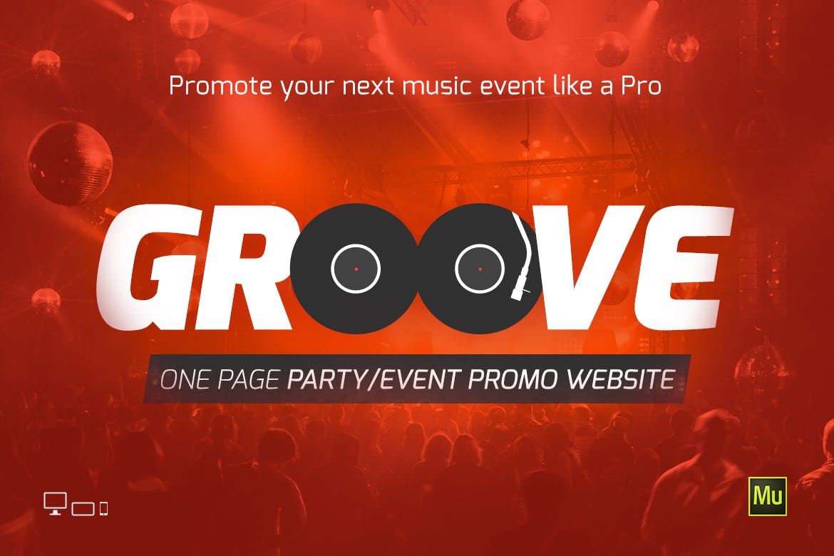 音乐节活动订票网站系统设计Muse模板素材库精选 Groove Music Event / Party Site Template插图