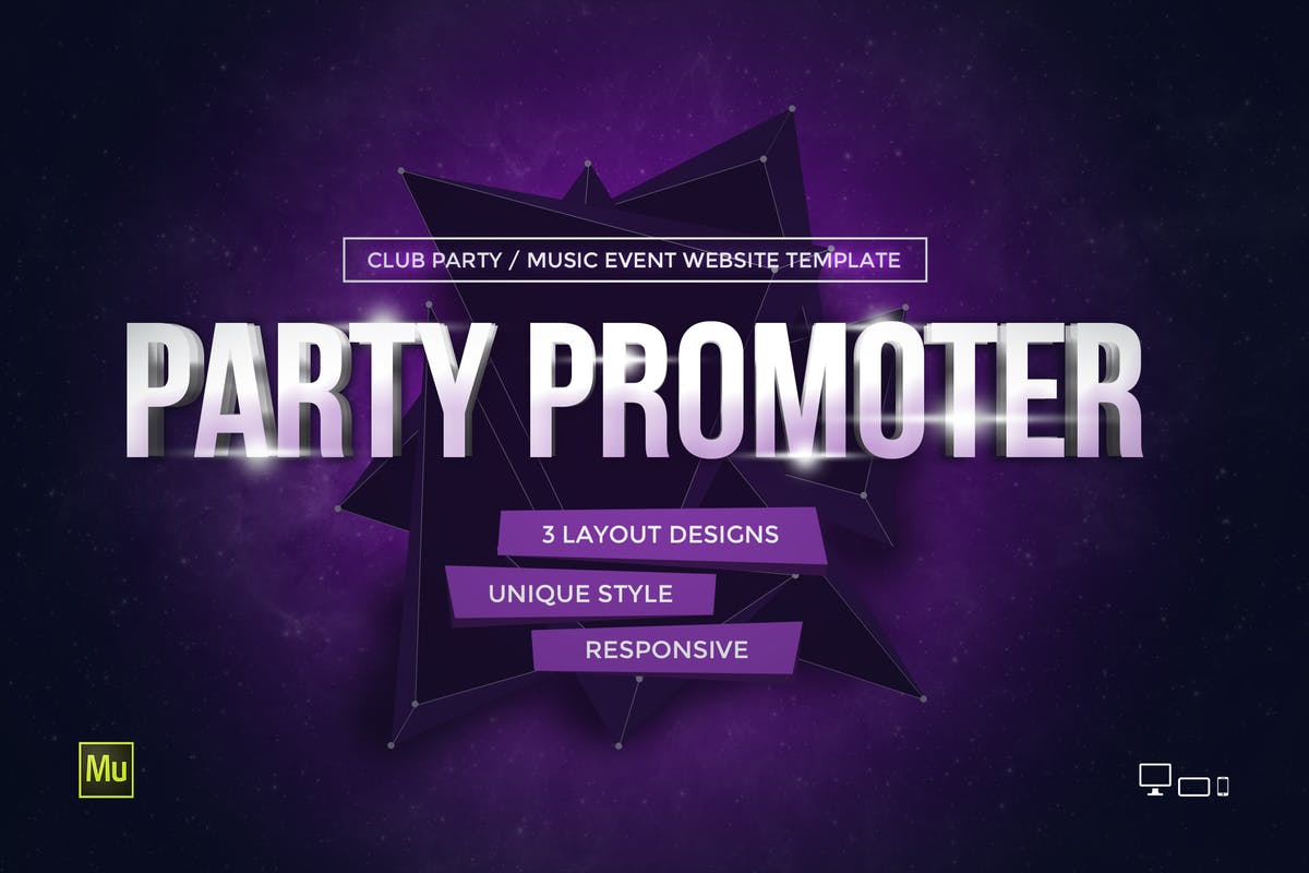 俱乐部/音乐派对活动网站设计Muse模板素材库精选 Party Promoter – Club Music Event Muse Template插图