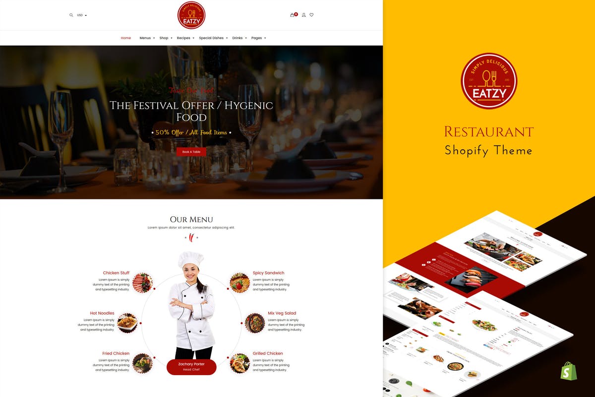 西餐厅餐厅品牌官网Shopify主题模板素材库精选 Eatzy | Restaurant Sectioned Shopify Theme插图