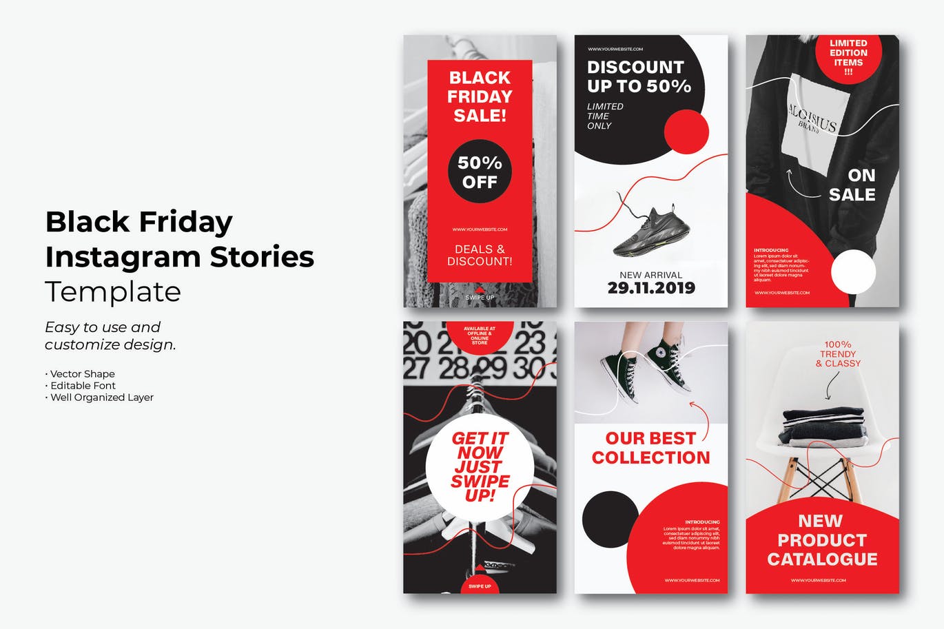 Instagram社交平台黑色星期五促销广告设计模板素材库精选 Black Friday Simple Instagram Story插图