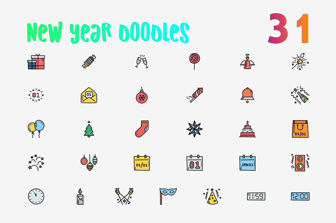 16种风格多尺寸的新年矢量图标合辑下载[png,svg]插图(7)