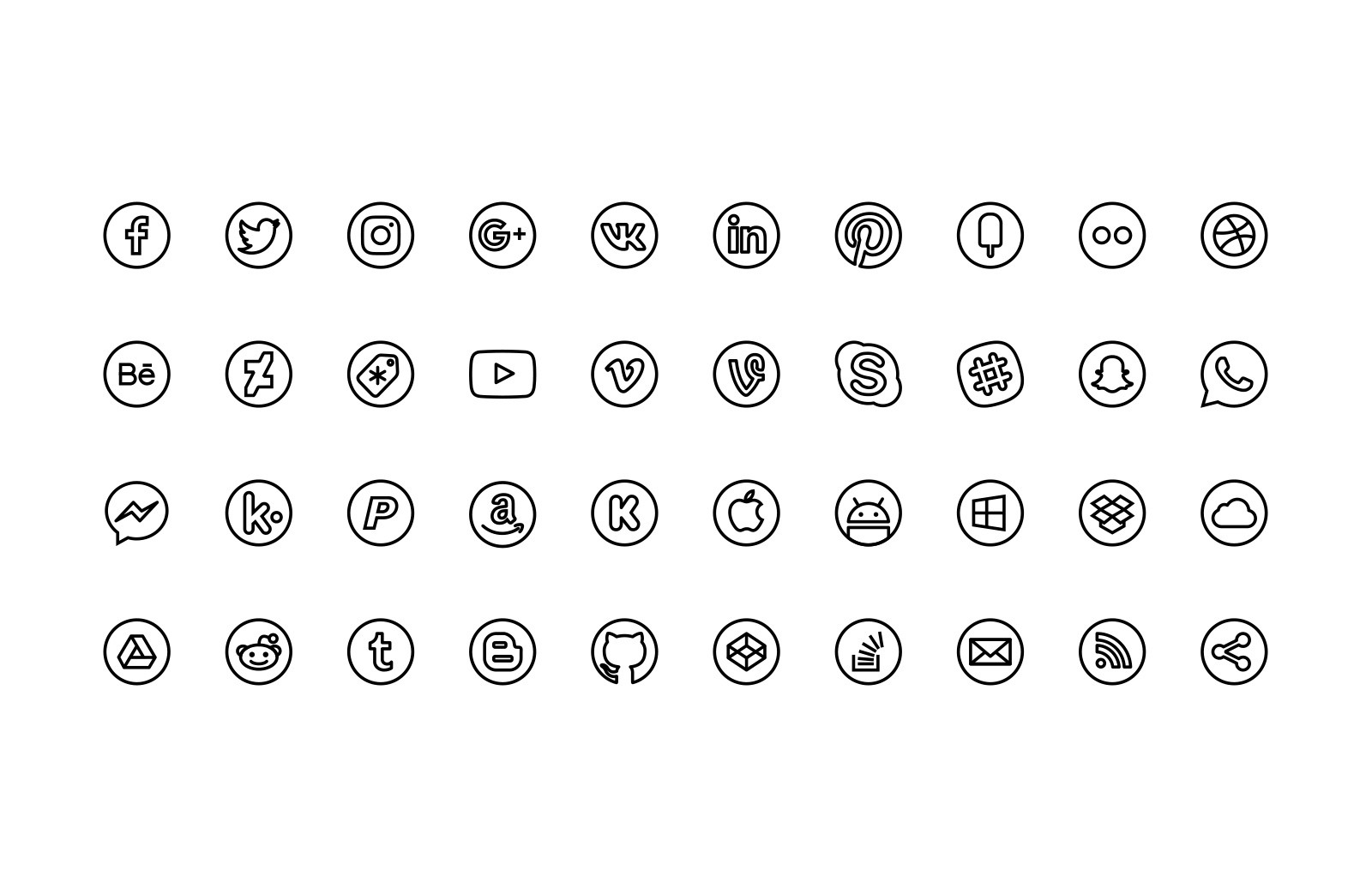 国外主流社交媒体线框图标 Free Line Icons – Social插图(1)