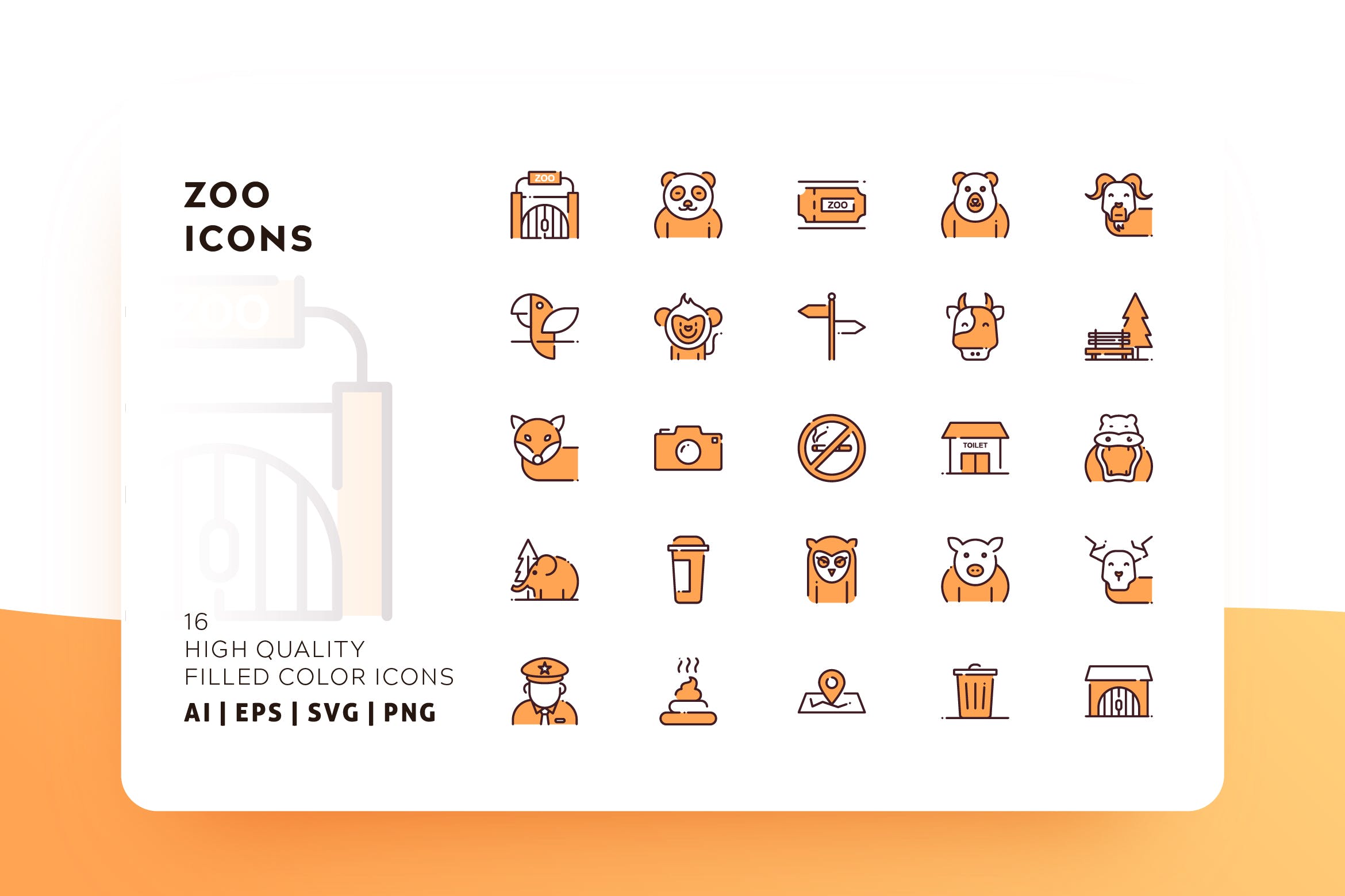 动物园主题彩色填充图标 ZOO FILLED COLOR插图