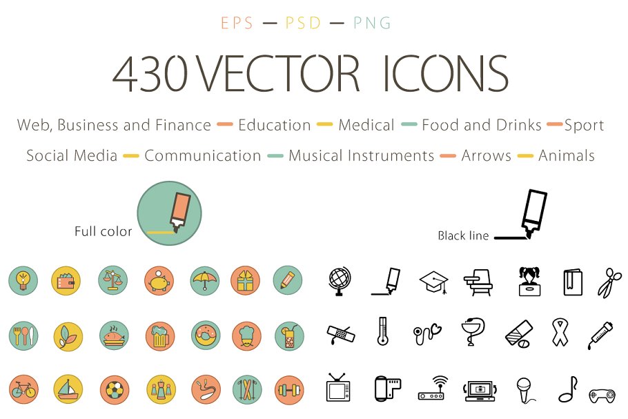 430枚多用途矢量图标合集 Set of Vector Icons插图