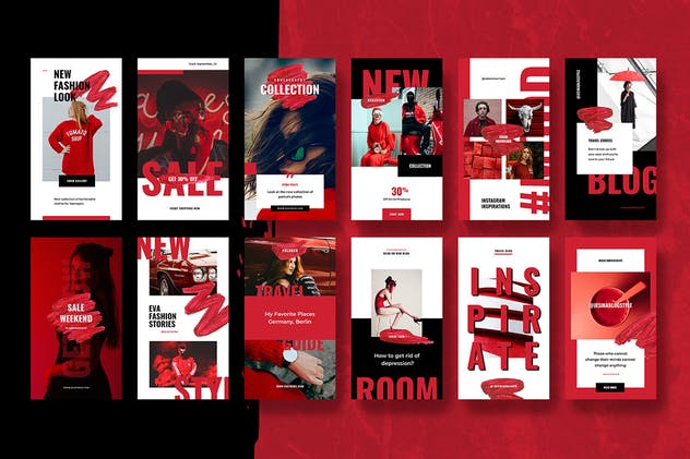 Instagram社交品牌故事PS动画PSD模板素材库精选 ANIMATED Blackred Instagram Stories插图(3)