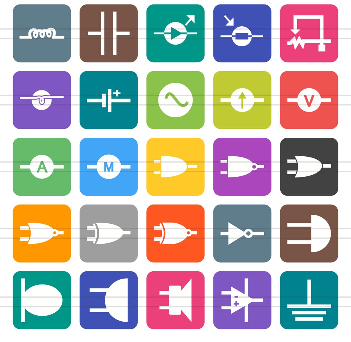 50枚电路线路板主题扁平化矢量圆角素材库精选图标 50 Electric Circuits Flat Round Corner Icons插图(2)