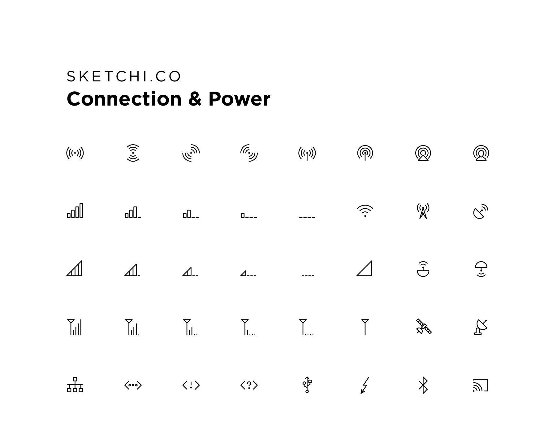 信号通讯连接和电池能量相关的图标套装下载[Ai]插图