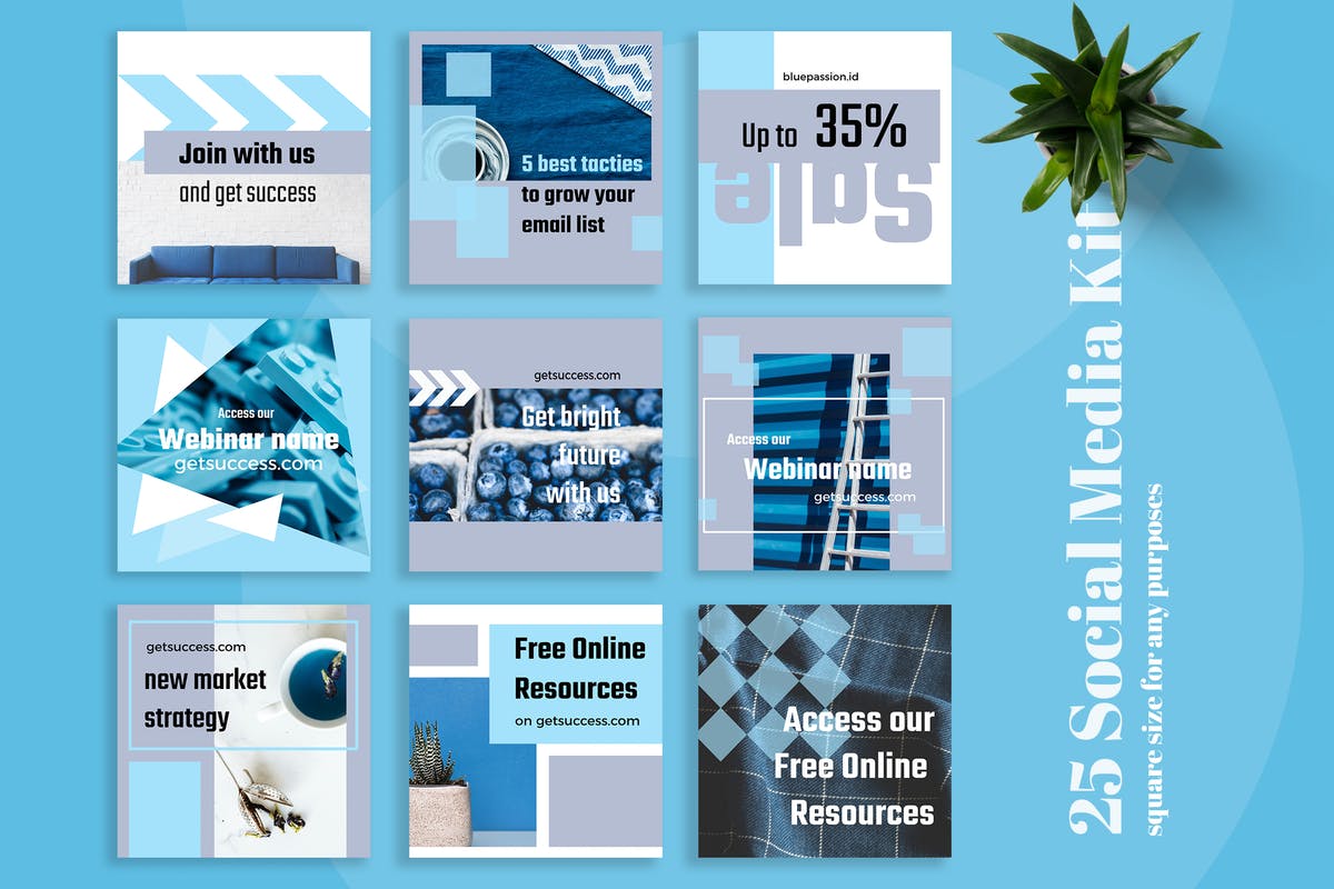 自媒体品牌宣传设计物料素材包 Blue Passion Social Media Kit插图