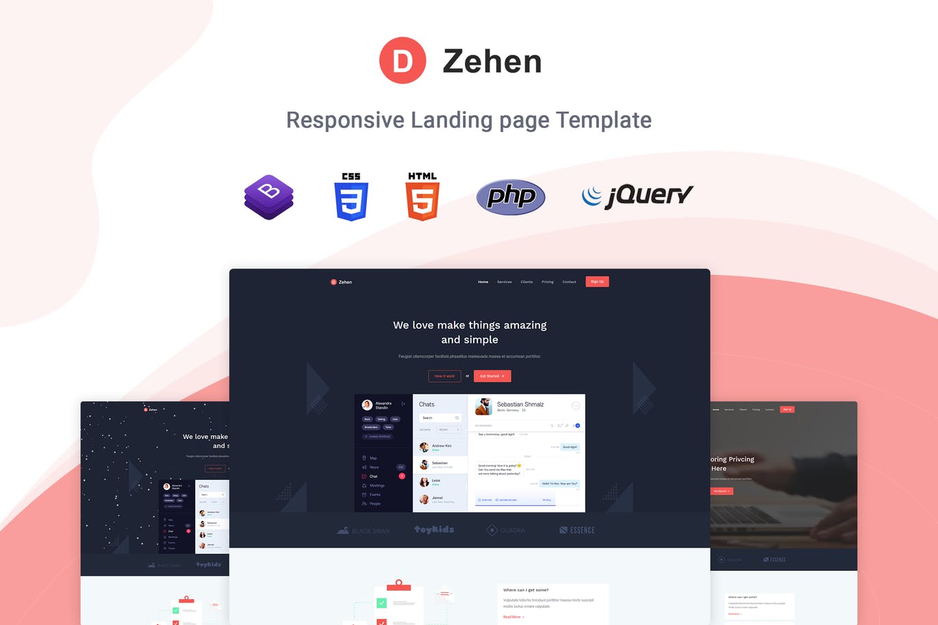 Bootstrap框架创意互联网产品着陆页HTML模板素材库精选 Zehen – Landing Page Template插图