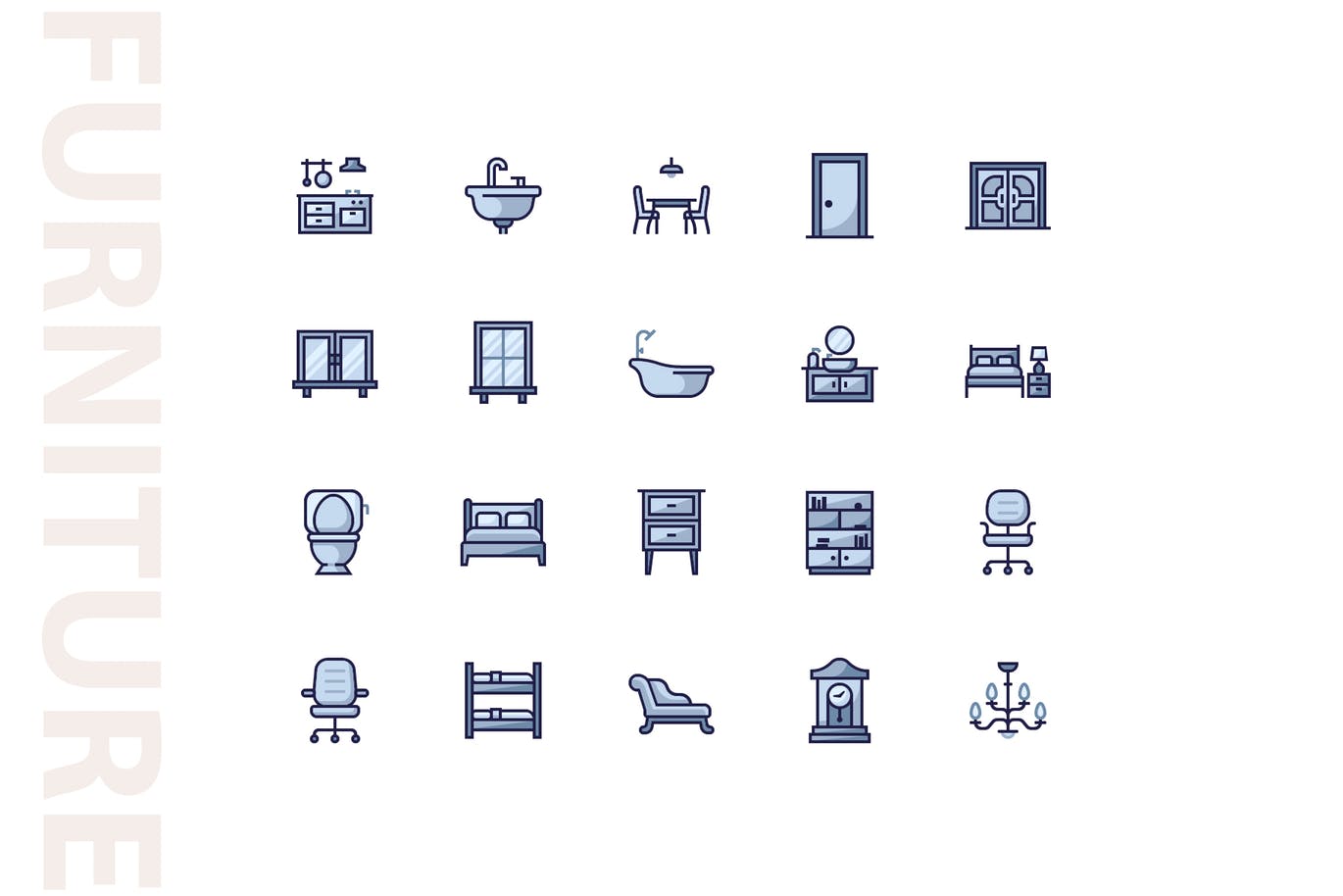 家具矢量填充素材库精选图标素材v1 Furniture Filled Part 1插图(3)