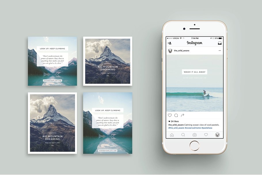 旅行风景主题Instagram社交媒体贴图模板素材库精选 J U N I P E R Instagram Pack插图(1)