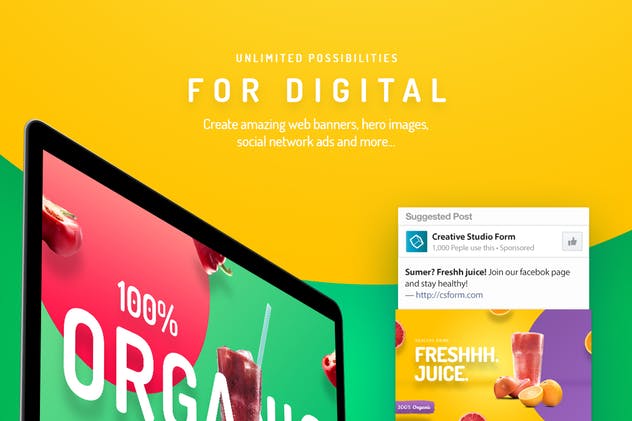 10款有机果汁主题巨无霸广告图片模板素材库精选 Organic Juice – 10 Premium Hero Image Templates插图(2)