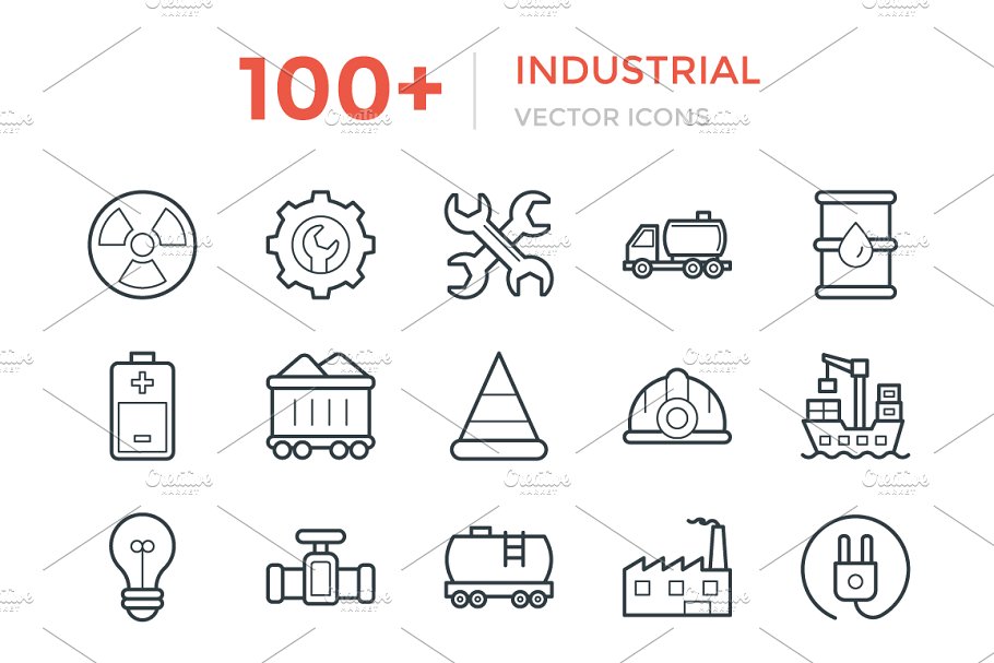 100+工业矢量图标 100+ Industrial Vector Icons插图