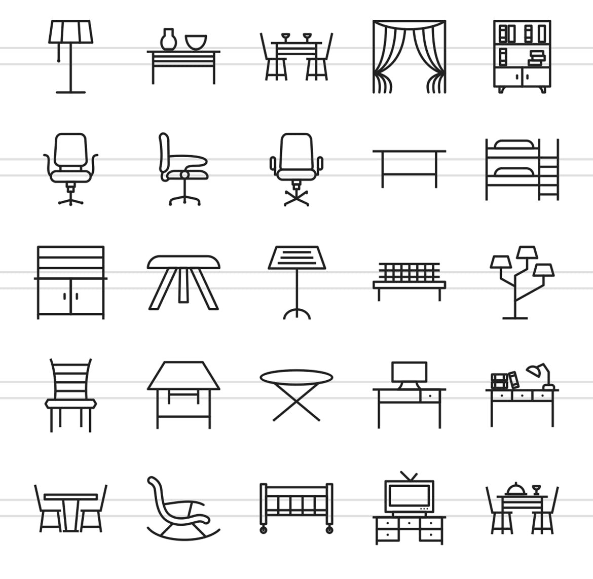 50枚家具系列线性素材库精选图标 II 50 Furniture Line Icons Season II插图(2)