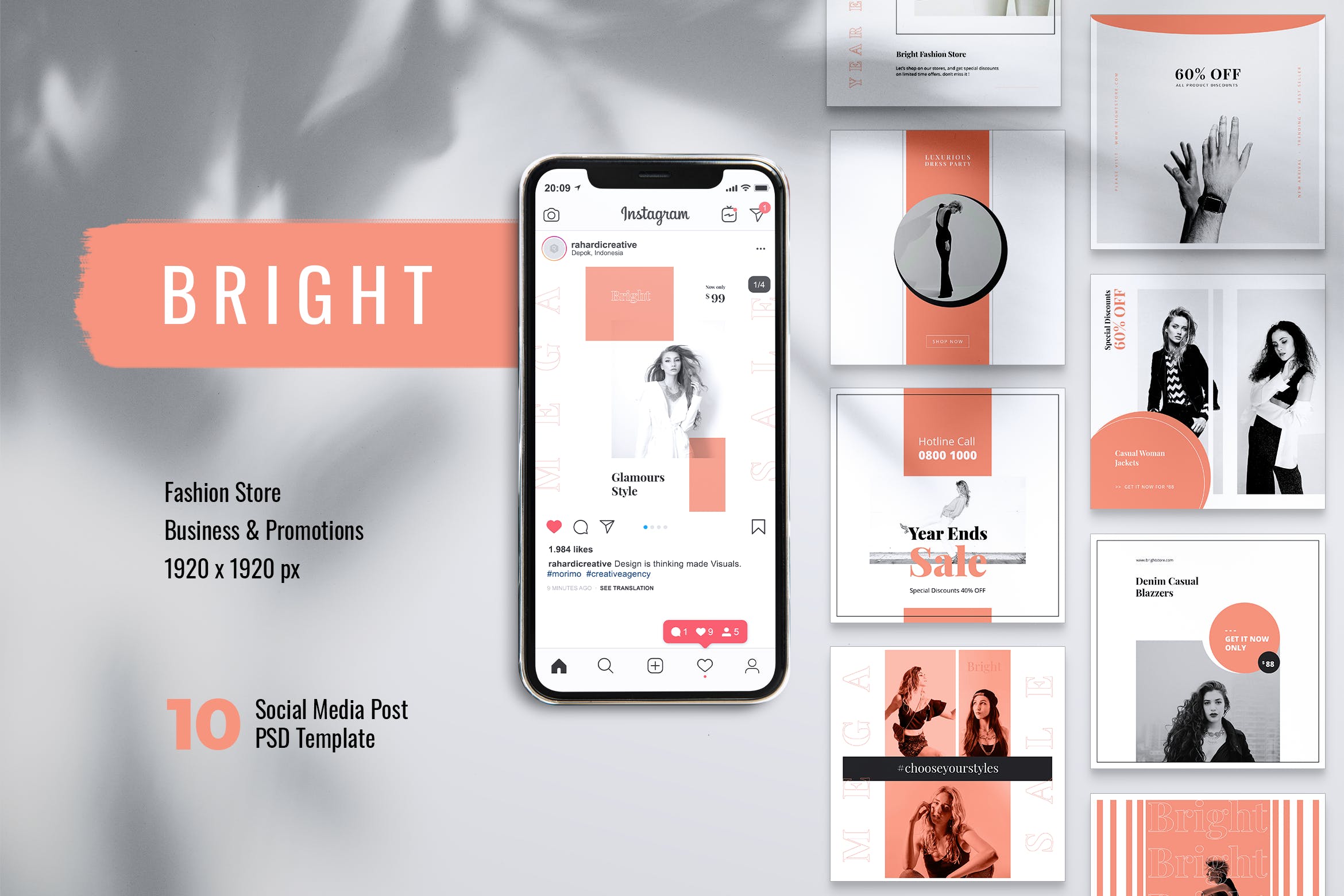 Instagram & Facebook社交网站时尚主题贴图设计素材 BRIGHT Fashion Instagram & Facebook Post插图