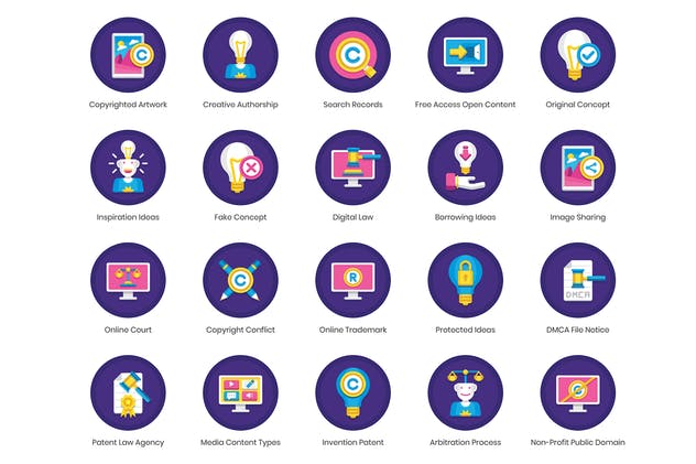 64枚版权专利法律法务主题图标素材 64 Copyright Law Icons – Orchid Series插图(1)