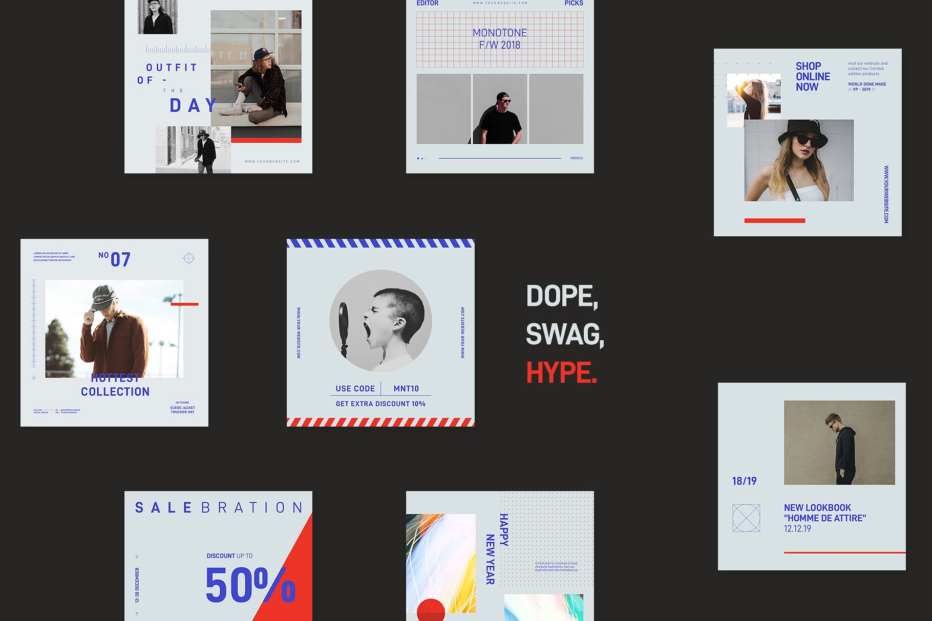 Instagram社交电商促销广告Banner模板 Monotone Streetwear Instagram Bundle插图(3)